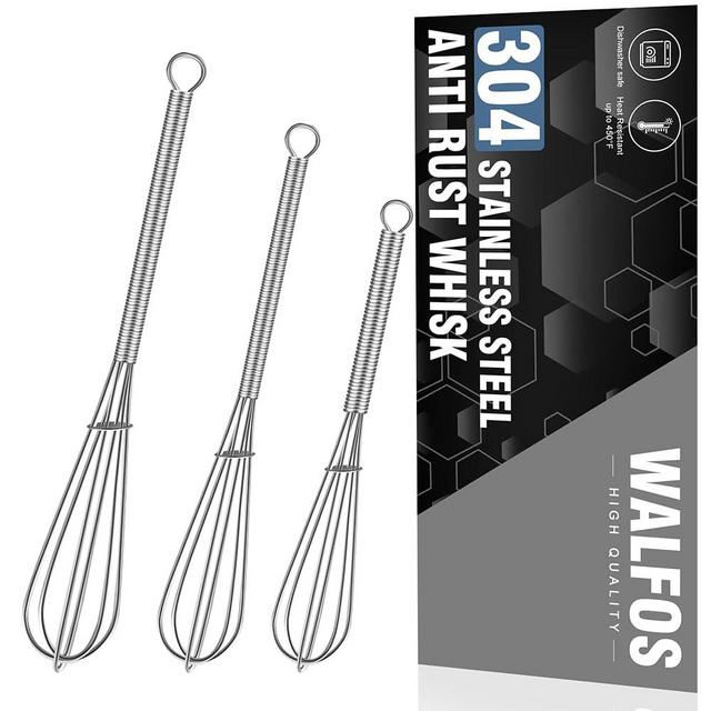 Walfos Mini Whisk,304 Anti-Rust Small Whisk,Sturdy Stainless Steel Wire Tiny Whisk 6+7+8in,Ideal for mixing individual eggs, jams, spices and other small portion ingredients.(3pcs）