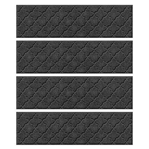Bungalow Flooring Waterhog Stair Treads, Set of 4, 8-1/2 x 30 inches, Made in USA, Durable and Decorative Floor Covering, Indoor/Outdoor, Water-Trapping, Cordova Collection, Charcoal