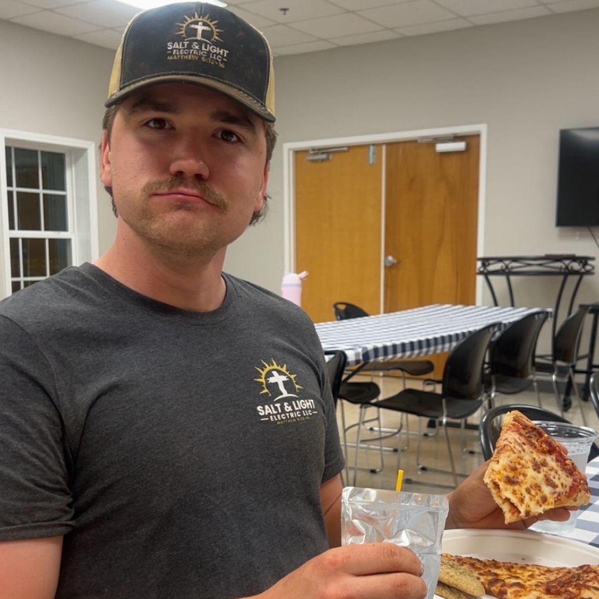 Eli usually gets off right before youth group, so before the lesson we had to stuff him with pizza and Capri-Suns, LOL!
