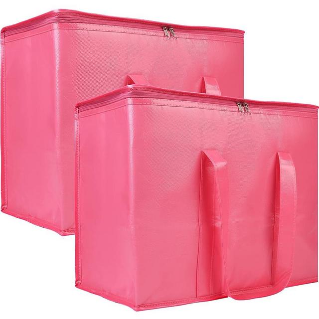 Bodaon 2-Pack Insulated Reusable Grocery Shopping Bag, X-Large Frozen Food Cold, Cooler Bags with Zippered Top, Pink