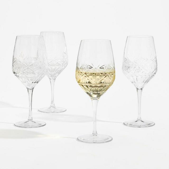 Antique Cut Wine Stem Glasses, Set of 4 - Clear