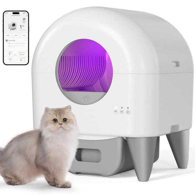 Self Cleaning Litter Box,Automatic Cat Litter Box for Multiple Cats, with Safety Protection, App Control，2 Roll Cat Litter Liners White