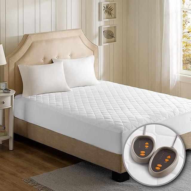 Beautyrest Cotton Blend Heated Mattress Pad Secure Comfort Technology-Luxury Quilted Electric Deep Pocket-5-Setting Controllers, King, White