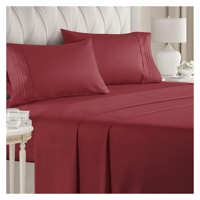 CGK Linens 4 Piece Microfiber Sheet Set in Burgundy, Size King