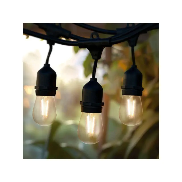 Brightech 7-Bulb LED Ambience Pro 2W 24ft 2500K S14 Indoor Outdoor Plug-in Hanging String Lights Clear Bulb Black Wire