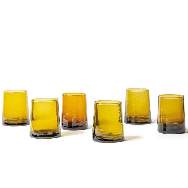 Moroccan Hand Blown Drinking Glasses by Verve CULTURE, Authentic Moroccan Glassware and Drinkware, Cone Glasses, Amber, 6-Pack, 12 oz. Cups.