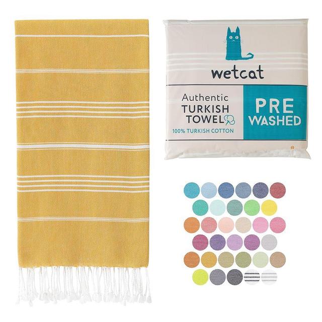WETCAT Turkish Beach Towel Oversized 38x71 100% Cotton Sand Free Quick Dry Towel Extra Large Turkish Towel Light Travel Towel for Adults Beach Gifts Beach Accessories (Honey Gold)