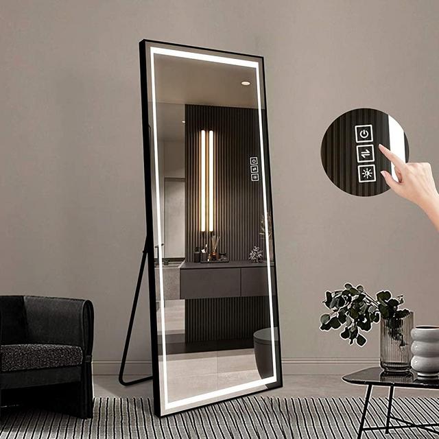 Laiya 65”24” LED Aluminum Full Length Mirror Floor Mirrors with Stand Full Body Dressing Bedroom,Living Room,Dressing Room Hotel Mirror Big Size Safe with Touch Button