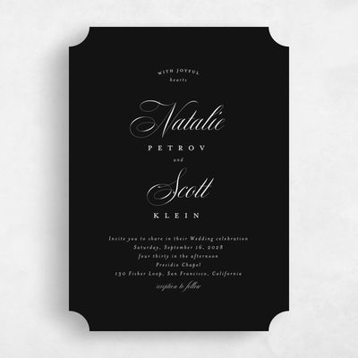 Black Ticket Wedding Invitation - Marvis Portrait