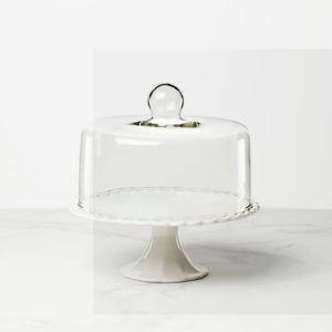 French Perle White Cake Plate with Dome