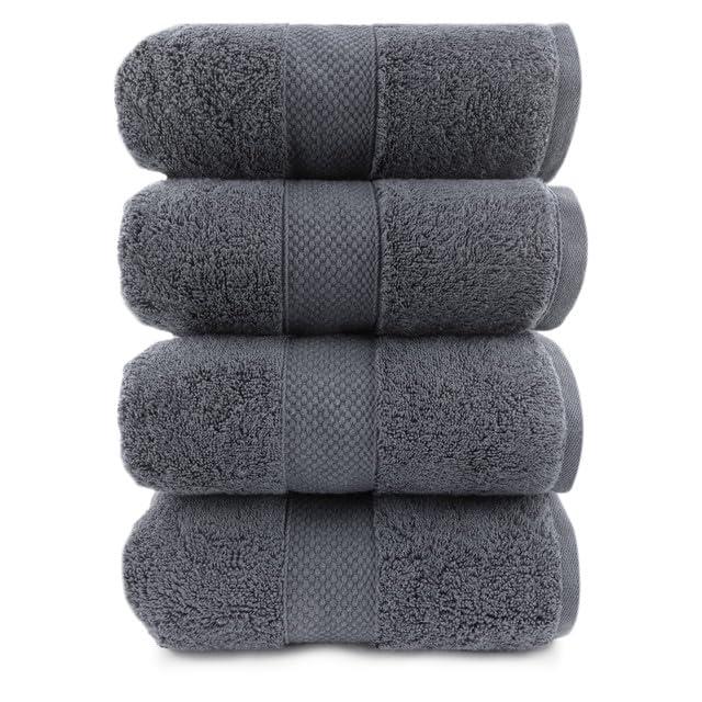 Maisonette Loft Egyptian Cotton Turkish Bath Towels, Soft, Absorbent, Ideal Quick Dry Large Luxury Bathroom Towel Set for Shower (30" x 58", 4 Pack), Grey