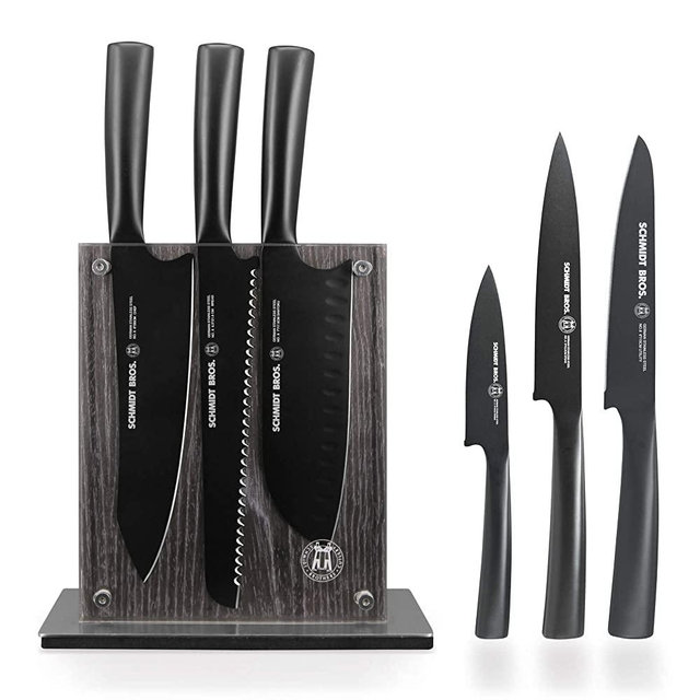 Schmidt Brothers, Jet Black, 7-Piece Knife Set, High-Carbon Stainless Steel Cutlery with Jet Black and Acrylic Magnetic Knife Block
