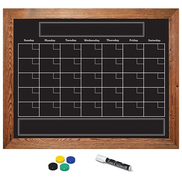 Magnetic Wall Chalkboard Monthly Calendar, Rustic Wood Frame Large Chalkboard Calendar, 24" x 30", Wall Mount, with Chalk Marker & Magnets, by Better Office Products