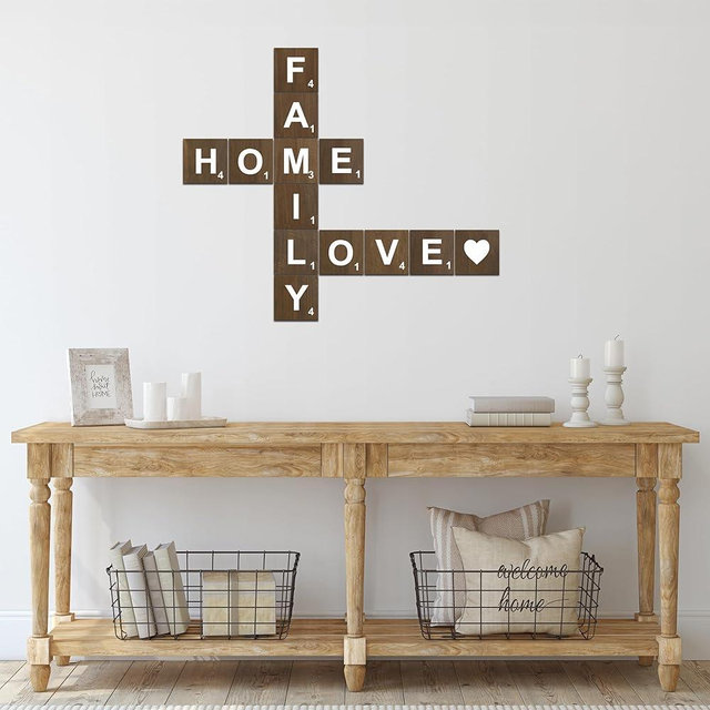 TenXVI Designs Large Rustic Crossword Tiles for Wall Decor - Big Decorative Square Wooden Letters for Wall Art, Farmhouse Kitchens, Living Rooms, Bedrooms - 5" x 5"
