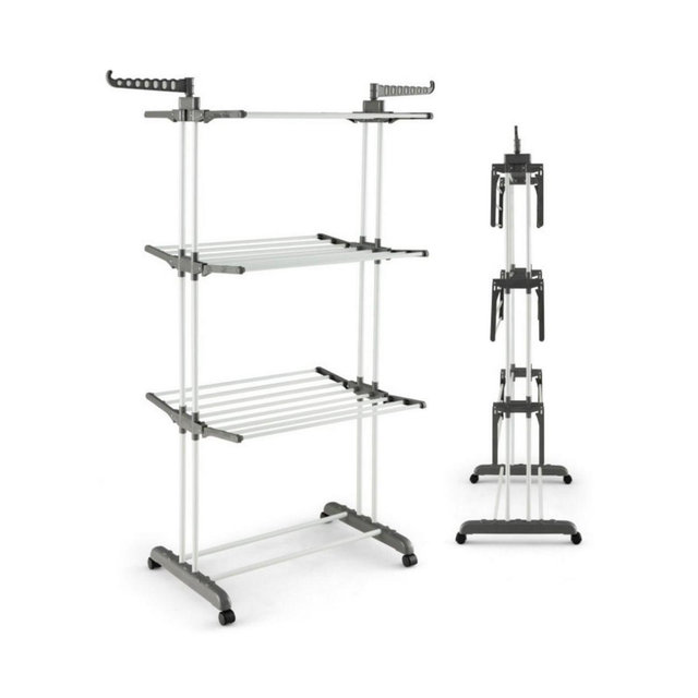 4-tier Clothes Drying Rack with Rotatable Side Wings and Collapsible Shelves-Gray