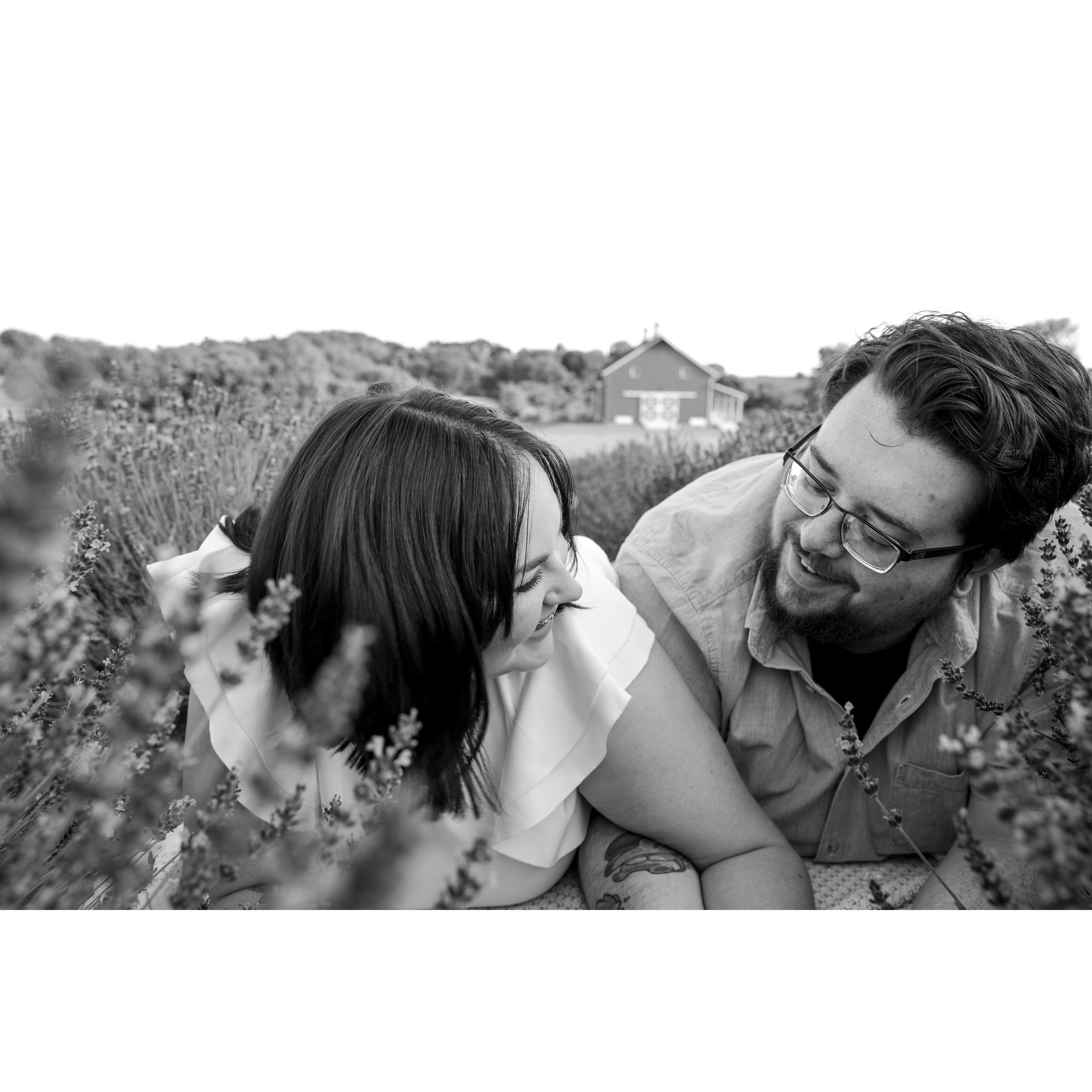 Engagement photoshoot at Sunset Ridge Lavender Farms. Photographer was Bloom Photography, LLC
