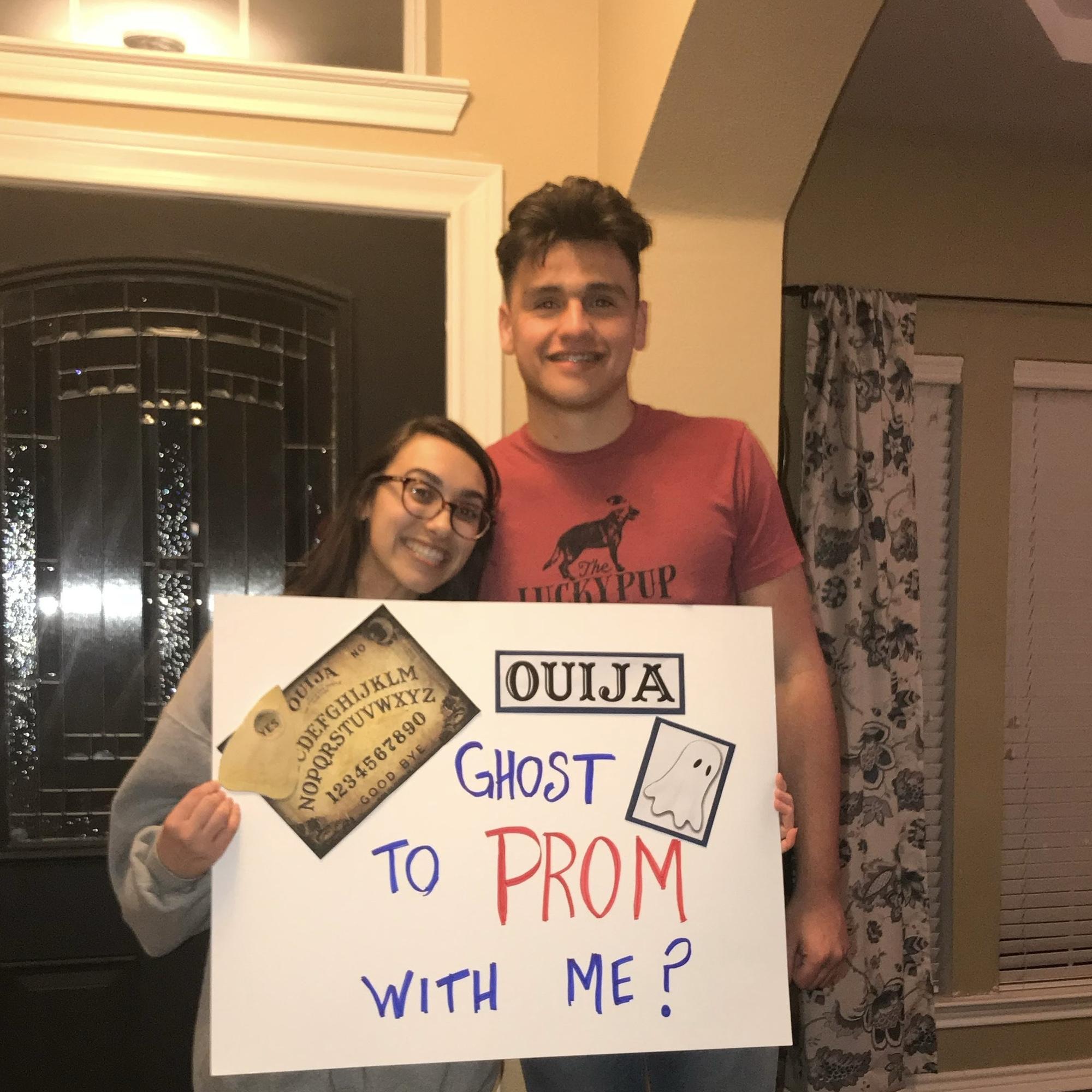 “Ouija ghost to prom with me?” 
Elizabeth said yes!