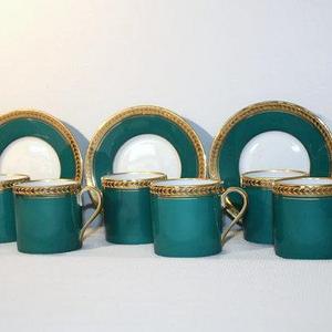 Ancienne Fabrique Royale Limoges Demitasse Cup and Saucer Set of Six, Coffee Espresso Service, Made in France