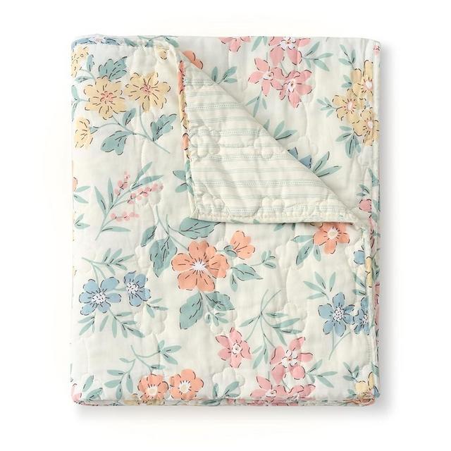 Greenland Home Chloe Reversible Modern Floral Quilted Cotton Quilted Throw Blanket, 50" x 60"