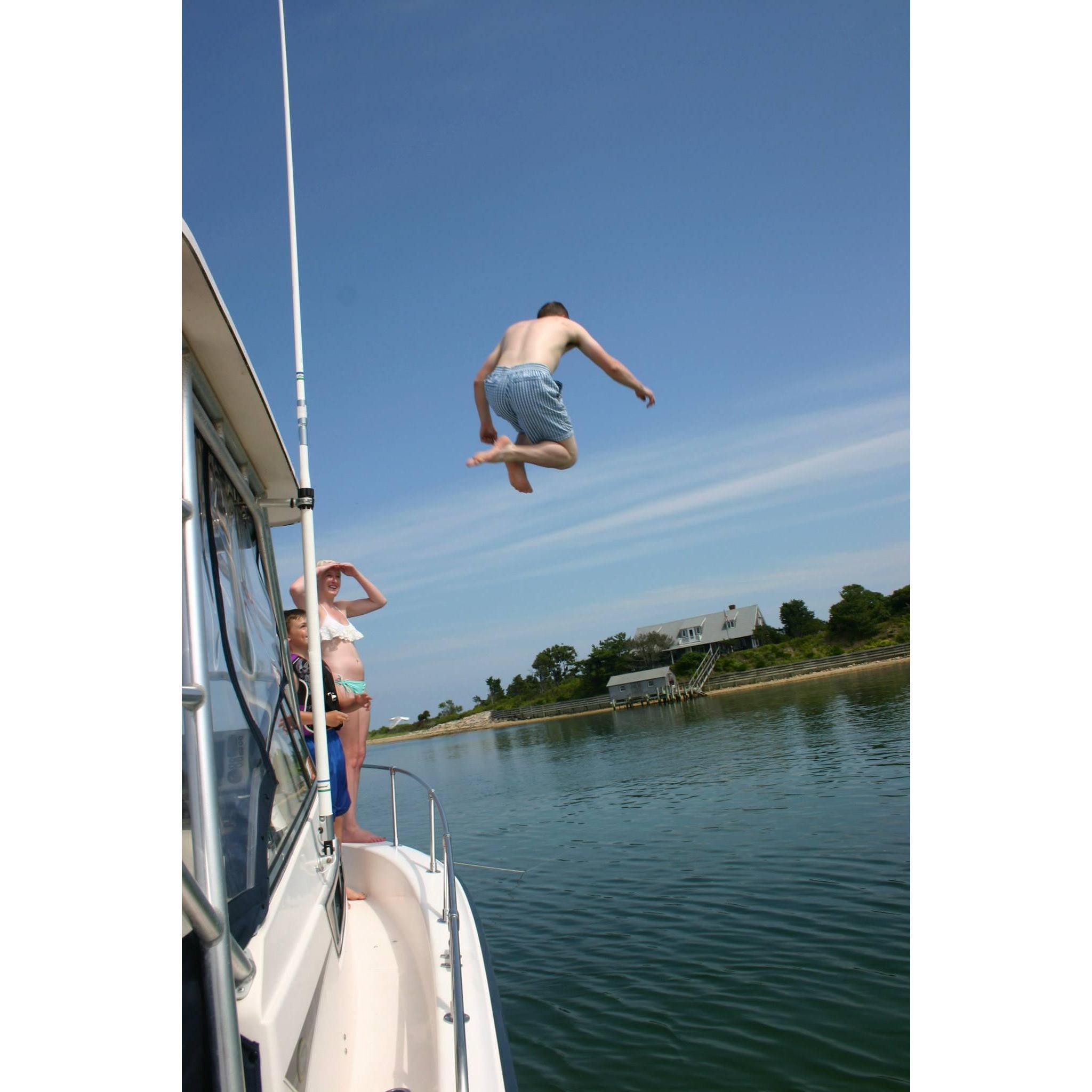 he jumps from boats too