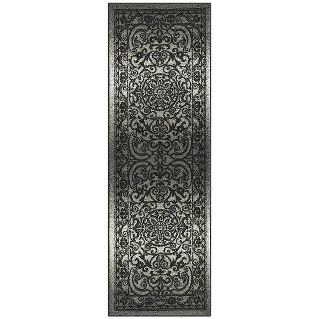 Maples Rugs Pelham Vintage Runner Rug Non Slip Washable Hallway Entry Carpet [Made in USA], 1'8 x 5, Grey Tonal