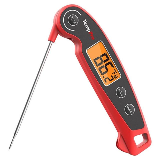 TempPro Digital Meat Thermometer for Cooking with Motion Sensing, Waterproof Food Thermometer for Oven Kitchen BBQ Oil Grill Smoker Candy Thermometer Black/red