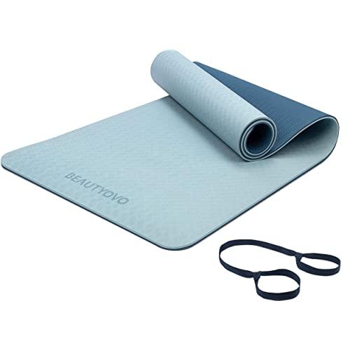 Yoga Mat with Strap, 1/3 Inch Extra Thick Yoga Mat Double-Sided Non Slip, Professional TPE Yoga Mats for Women Men, Workout Mat for Yoga, Pilates and Floor Exercises