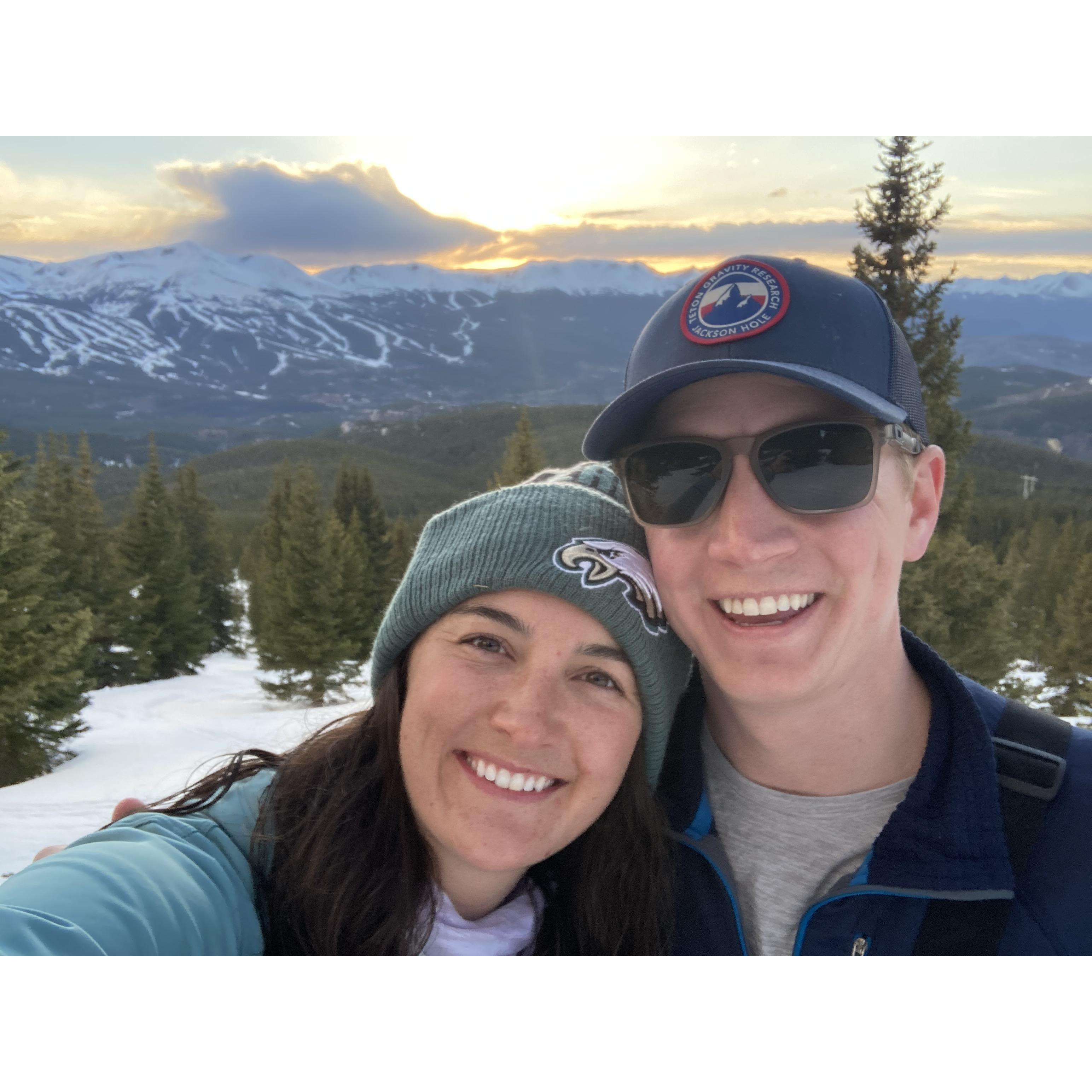 Sunset hike and snowboard/ski back down