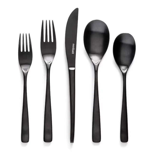 over&back 20pc Curved Flatware Set Matte Black: Modern 18/8 Stainless Steel, Service for 4, Dishwasher-Safe