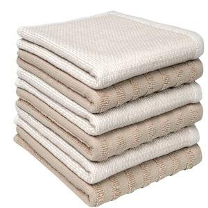 (Tan) Bumble Premium Dish Cloths 13"x13" (6 Pack) | 100% Natural Ring Spun Cotton | 400 GSM | Highly Absorbent & Soft |Yarn Dyed & Solid Dyed Terry Dish Cloth Set - Tan