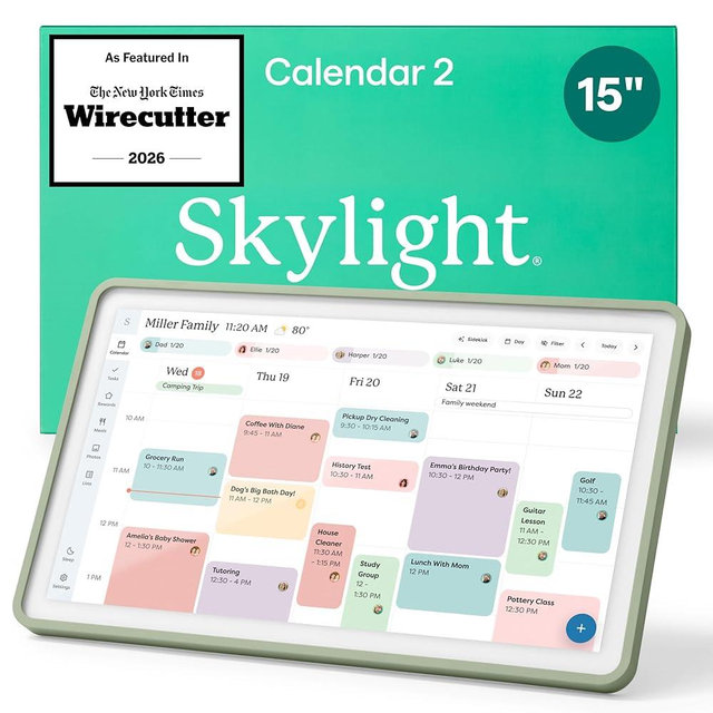 Skylight Calendar 2 - 15-inch Full HD Touchscreen Digital Calendar, Featured on Wirecutter - Wall Planner & Interactive Chore Chart, Smart Family Organizer, 16GB Storage, Wi-Fi, Wall Mount Included - Classic, Sage