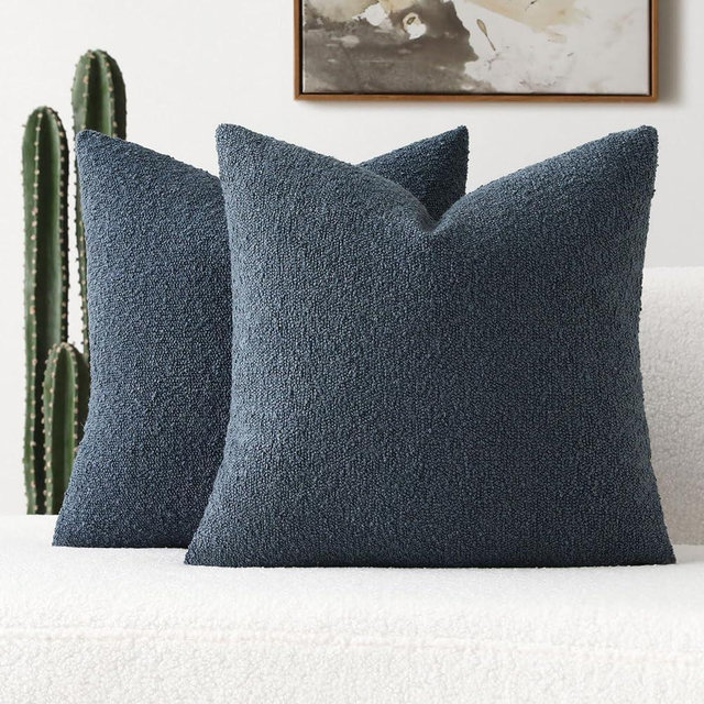 FUTEI Pack of 2 Haze Blue Boucle Accent Decorative Throw Pillow Covers,26x26 Inch Soft Solid Textured Euro Pillow Shams,Home Decor for Couch Bed Living Room