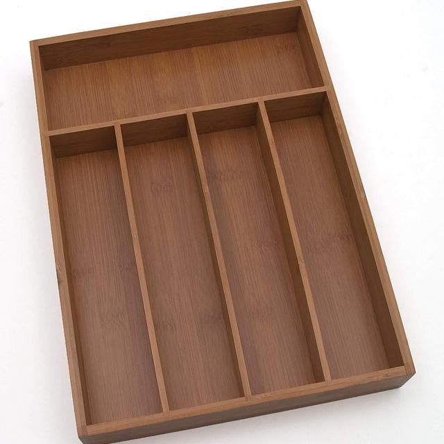 Lipper International 8876 Bamboo Wood Flatware Organizer with 5 Compartments, 10-1/4" x 14" x 2"