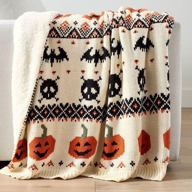 Halloween Fair Isle Knit Jacquard Throw, Ivory Multi, 50" x 60"