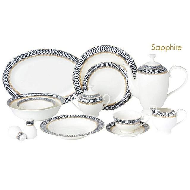 Lorren Home Trends Sapphire-57 57 Piece Dinnerware Set-Bone China Service for 8 People-Sapphire, One Size, Multicolor