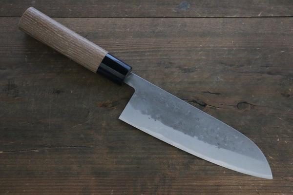 Seisuke Blue Steel No.2 Nashiji Santoku Japanese Chef Knife 165mm with Carbonized Wood Handle