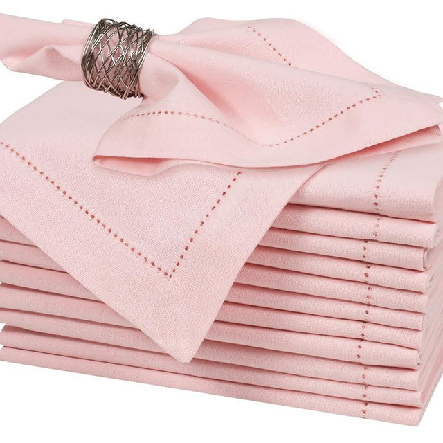 Cotton Cloth Napkins Set of 12-18x18 Hemstitched Dinner Napkins,Easter Napkin,Machine Washable, Chalk Pink, Perfect for Thanksgiving, Christmas, Weddings, and Everyday Use