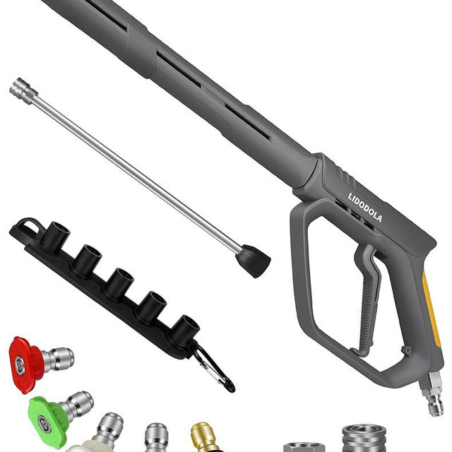 ​LidoDola 5000 PSI Pressure Washer Gun with Swivel - High Power Washer Gun with 3/8" Male Plug, 5 Nozzle Tips,Features 3 Selectable Lengths,Ergonomic Grip for Car/Driveway/Industrial Cleaning​