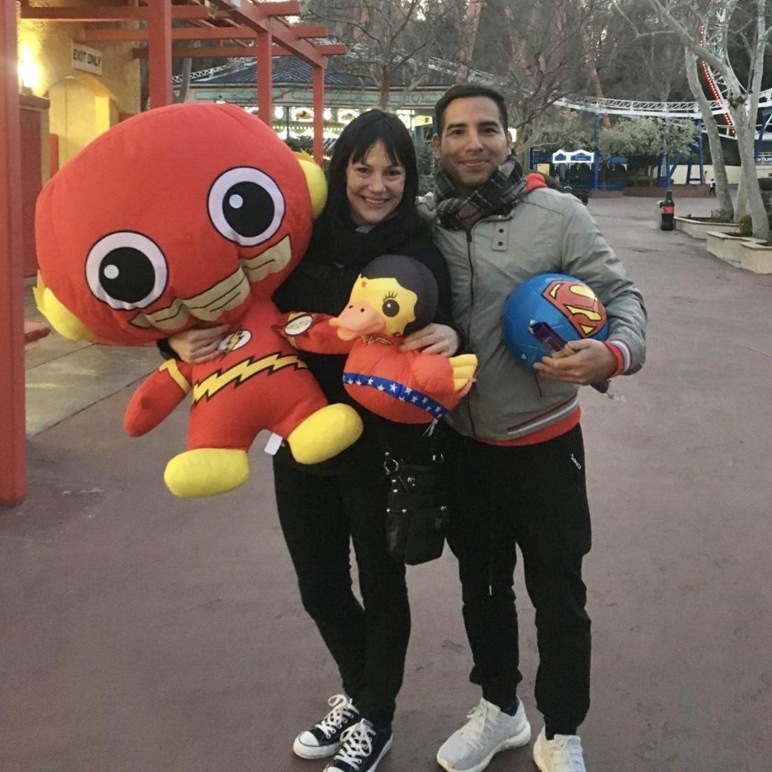 He said "Let me win something for you". She did not go home empty handed.