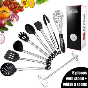 EPFELD 8 Piece Kitchen Utensil Set With Holder, Silicone Coated Cooking Utensils With Stainless Steel Stand. Life Time Warranty.