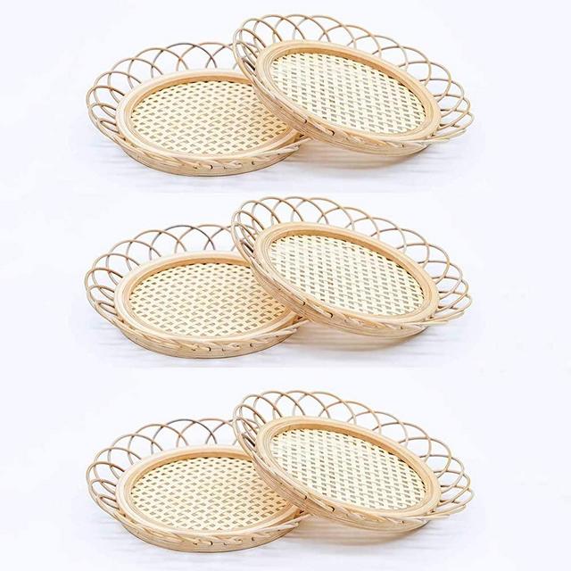 6 Pack Bamboo Boho Rattan Coasters,Woven Wicker Retro Rustic Coffee Drinks Placemats for Home Table Decor