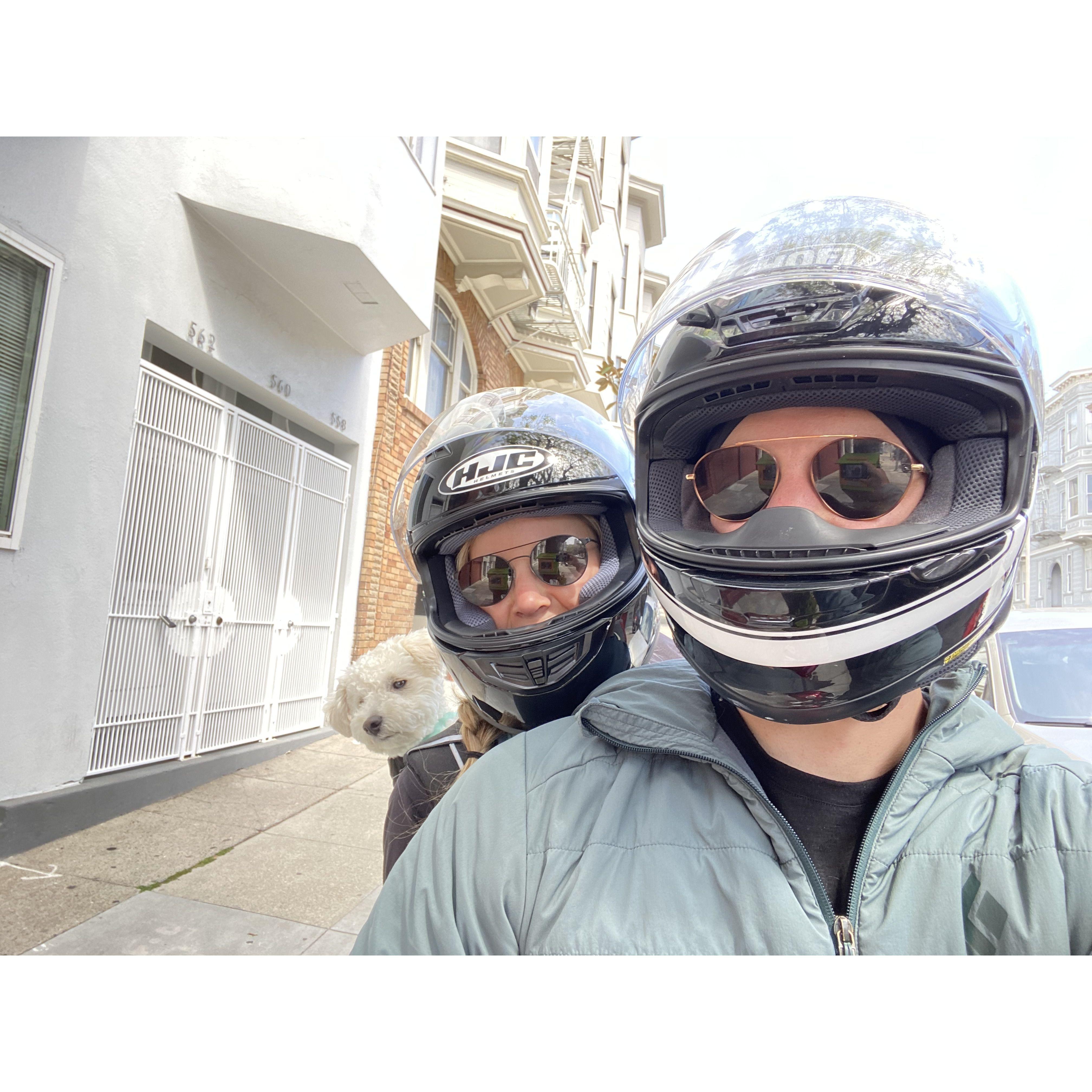 Riding Henry's first motorcycle around San Francisco with Teddy!