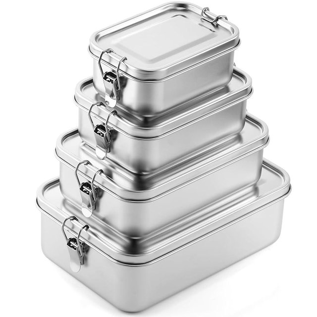 Umigy 4 Pcs Stainless Steel Food Containers Metal Bento Lunch Box Stainless Steel Food Storage Containers, Lockable Clips to Leak Proof, Reusable Dishwasher Snack Boxes for Work, Picnic (4 Sizes)