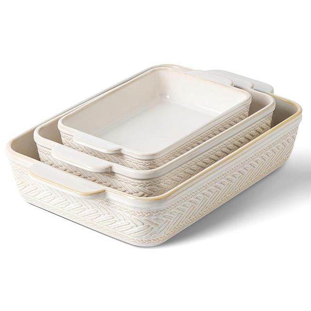 Casserole Dishes for Oven, Ceramic Baking Dishes Set of 3, Rectangular Lasagna Pans Casserole Dish Set for Baking, Cooking, Kitchen, Cake Dinner, Banquet (15.4''/12.3''/9.8'')