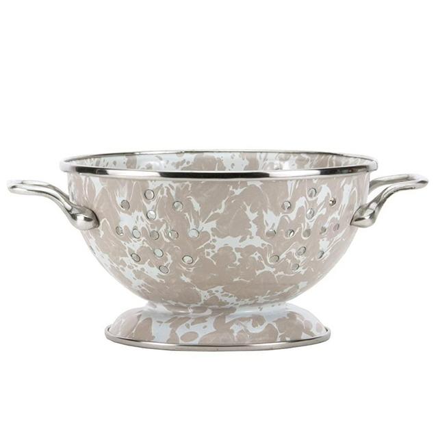 Enamelware - Taupe Swirl Pattern - Petite Colander