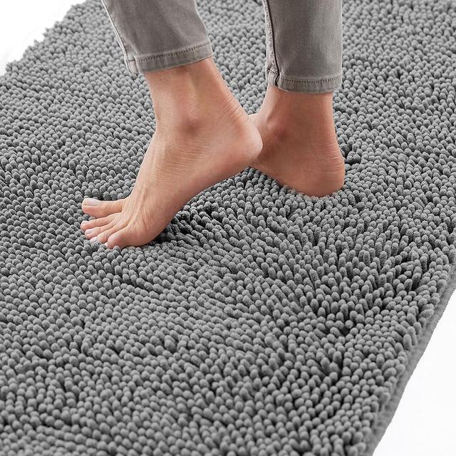 Gorilla Grip Bath Rug Mat 48x17, Thick Soft Absorbent Chenille, Rubber Backing Quick Dry Microfiber Mats, Machine Washable Rugs for Shower Floor, Bathroom Runner Bathmat Accessories Decor, Grey
