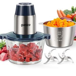 GANIZA Food Processors, Electric Chopper with Meat Grinder & Veggie Chopper - 2 Bowls with Powerful Copper Motor - Includes 2 Sets of Bi-Level Blades for Baby Food/Meat (Blue, 8 Cup+8 Cup)