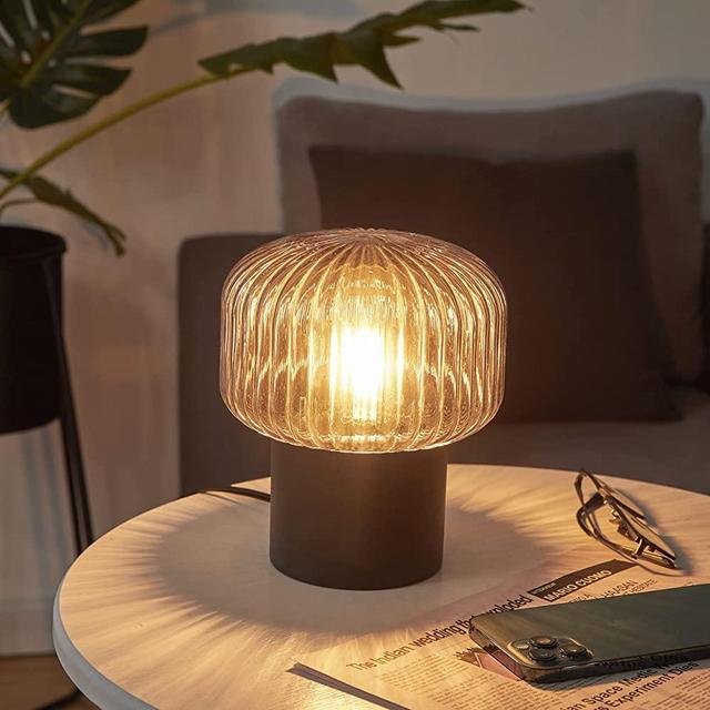 FLORNIA Industrial Modern Table Lamp, Unique Bedside Nightstand Desk Lamp with Glass Shade and Metal Base for Bedroom, Living Room, Office Study, Decoration (Include Bulb G45)