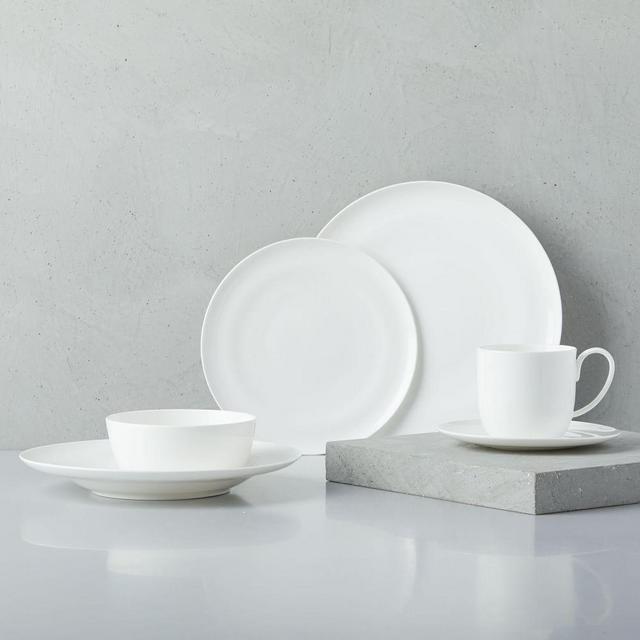 Rim Bone China Dinner Plate + Side Plate + Dessert Plate + Pasta Bowl + Cereal Bowl + Mug, Set of 24