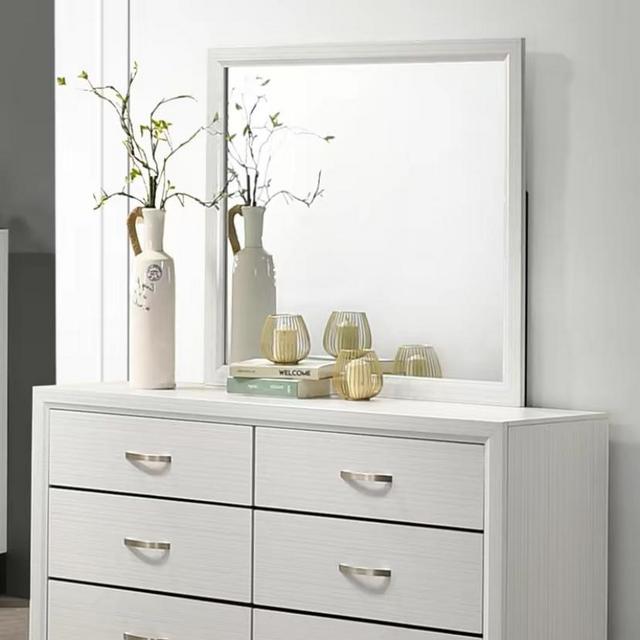 Stout Contemporary 6-Drawer Metal Bar Pulls Wood Dresser With Mirror, White